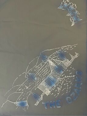 Lovely Vintage 50s Sheer Blue The Ozarks Souvenir Scarf 29 In Mint Condition